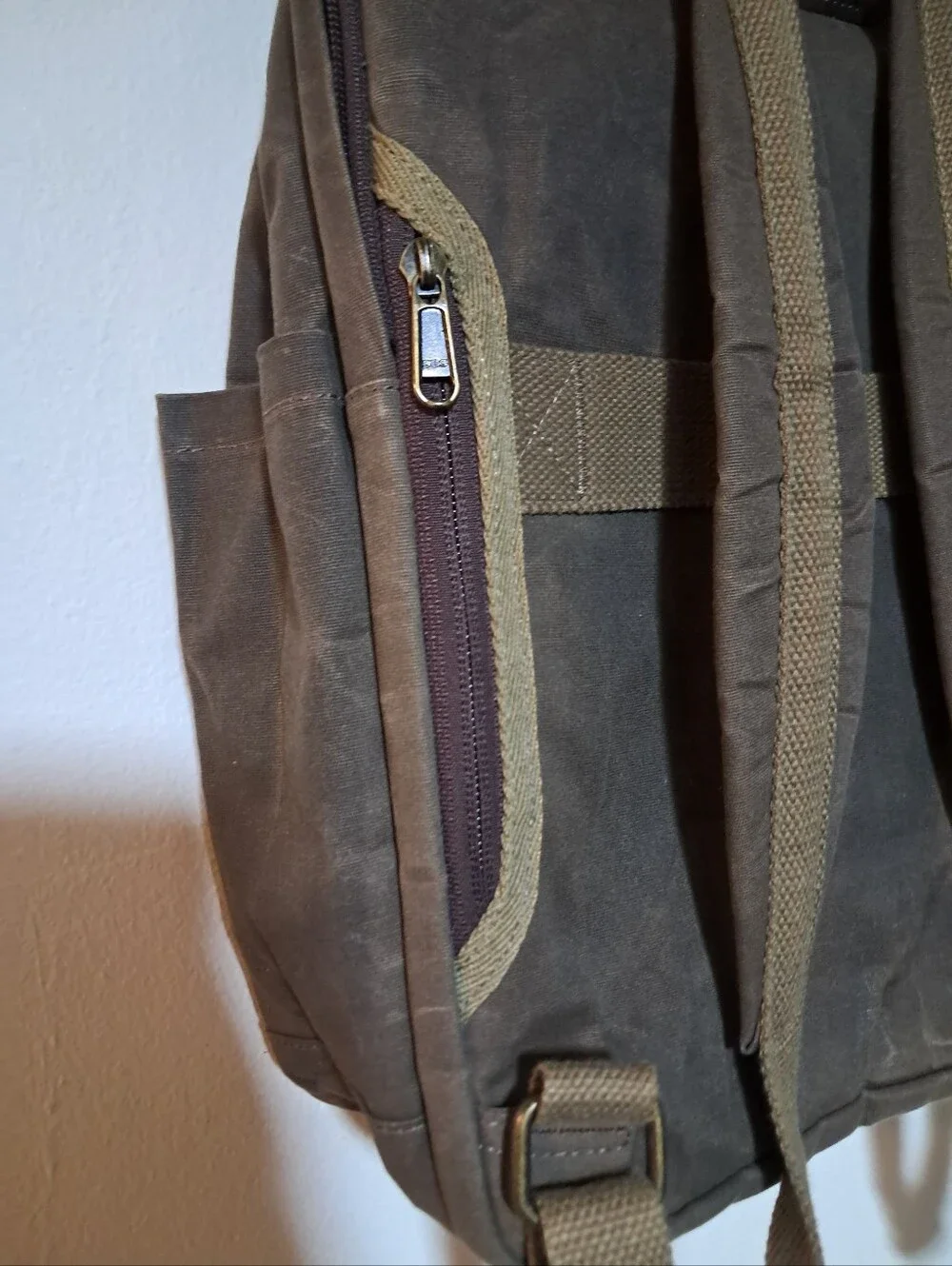Kaidale Waxed Canvas Brown Leather Accent Men Backpack With Padded Laptop Sleeve